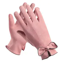 Женские замшевые перчатки с сенсорным экраном зимние уличные с бантом зимние теплые варежки для бега, альпинизма, занятий спортом