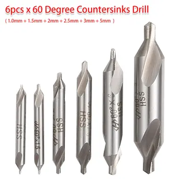 

6pcs HSS Combined Center Drill 60 Degree Countersinks Angle Drill Bit 1.0mm 1.5mm 2mm 2.5mm 3mm 5mm for Bodhi Rosary/ Wood