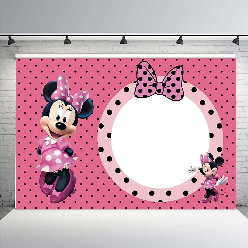 

Newborn Photocall Pink Minnie Mouse Dance Polka Dots Custom Photo Studio Birthday Background Photography Backdrop Photo