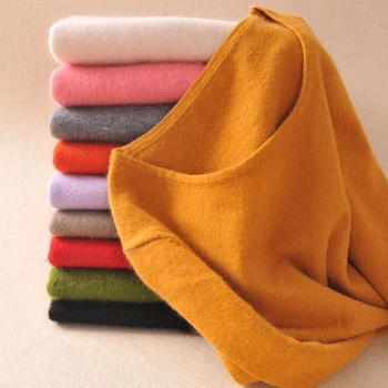

12Colros Soft Women Sweaters 100% Cashmere and Wool Knitting Pullovers Winter /Autumn Standard O-Neck Woolen Woman Pullovers