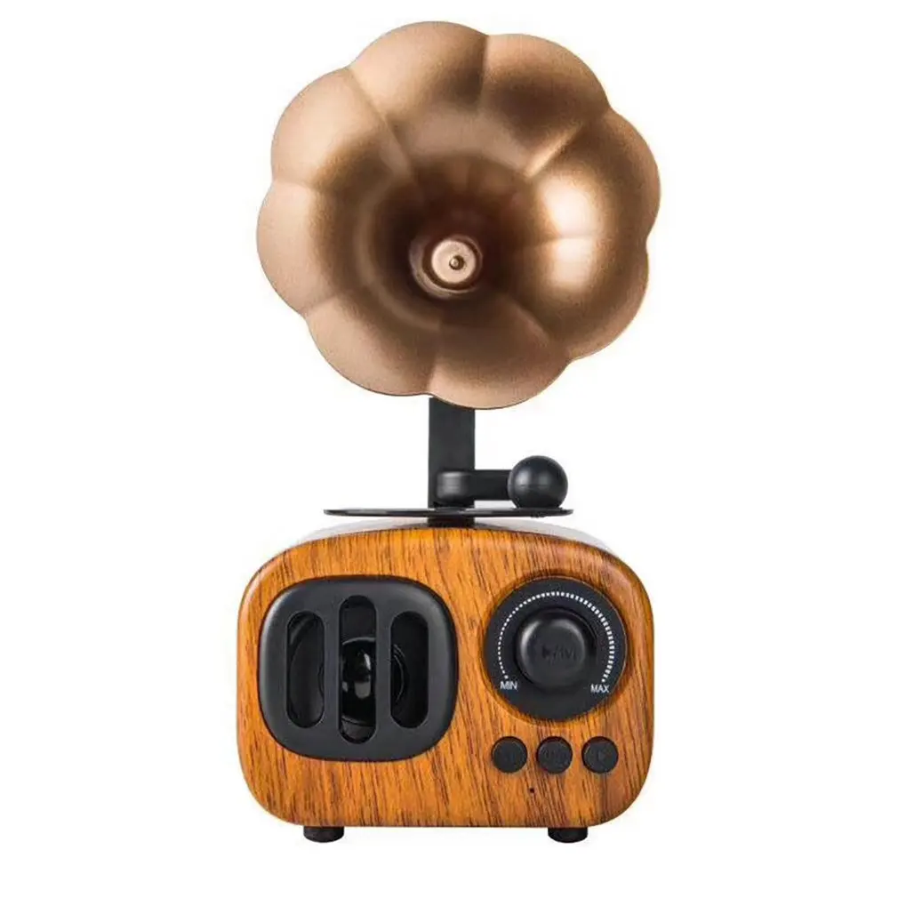 

As90 Retro Trumpet Style Bluetooth Speaker Wireless Stereo Subwoofer Music Box Wooden Speakers with Mic FM radio TF for Phone