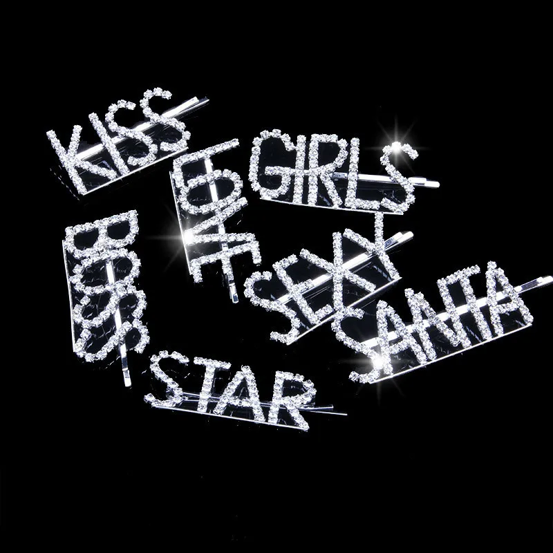 2019 Горячая Мода буквы слово горный хрусталь кристалл шпилька для волос зажим