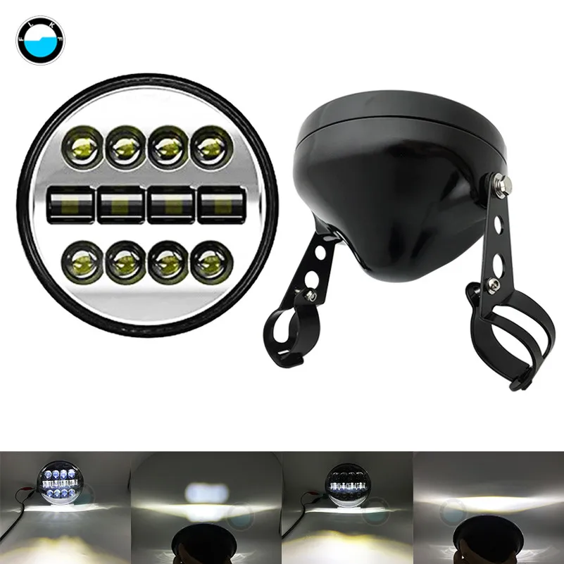 set C 7-дюймовый 60 W DOT SAE E9 мотоцикл фары с углом глаза светодиодные фары 7 дюймов корпус лопасти отделка кольцо - Цвет: set C