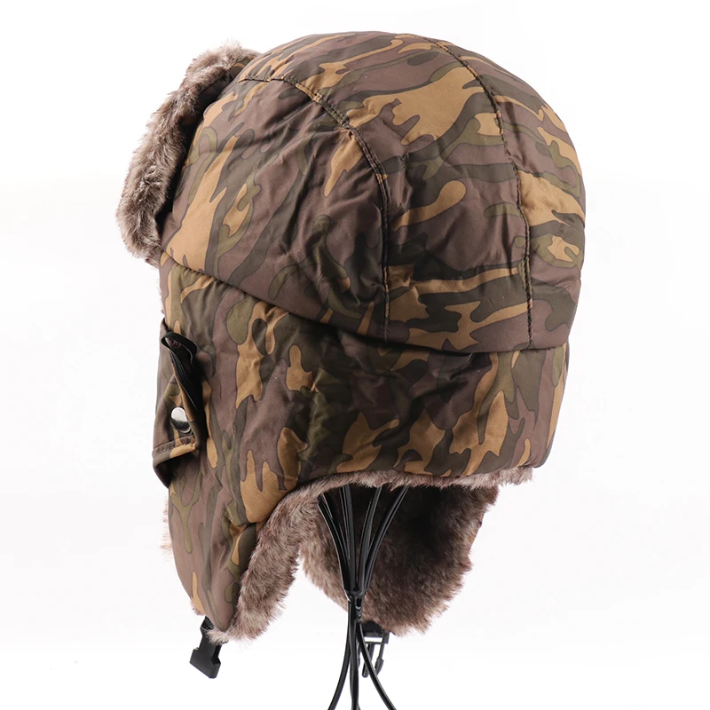 thermal aviator bomber winter hat CAMOLAND Wholesale Winter Bomber Hat Women Men Russia Ushanka Trapper Trooper Hats Male Thermal Faux Fur Earflap Snow Caps orange mad bomber hat