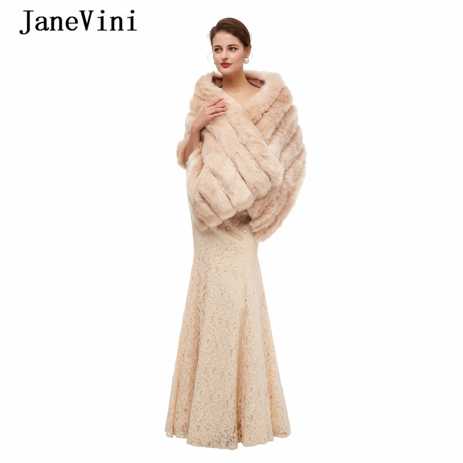 

JaneVini Elegant Winter Wedding Shrugs Faux Fur Stoles Ladies Soft Warm Shawls Wraps Outwear Bridal Boleros Wedding Accessories