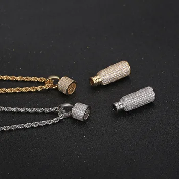 

Hip Hop AAA CZ Stone Paved Bling Iced Out Can Open Perfume Bottle Pendants Necklaces for Women Men Unisex Rapper Jewelry