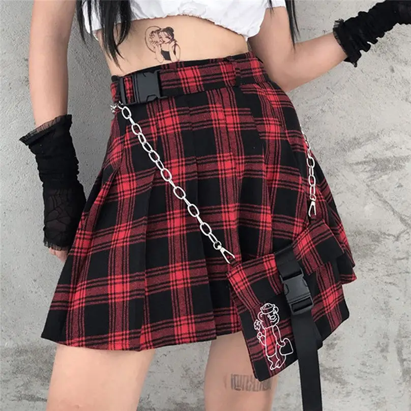 Новая модная женская плиссированная юбка Сексуальная Повседневная клетчатая печать мини-юбка со шнуровкой+ пояса юбки с высокой талией юбка 4S27