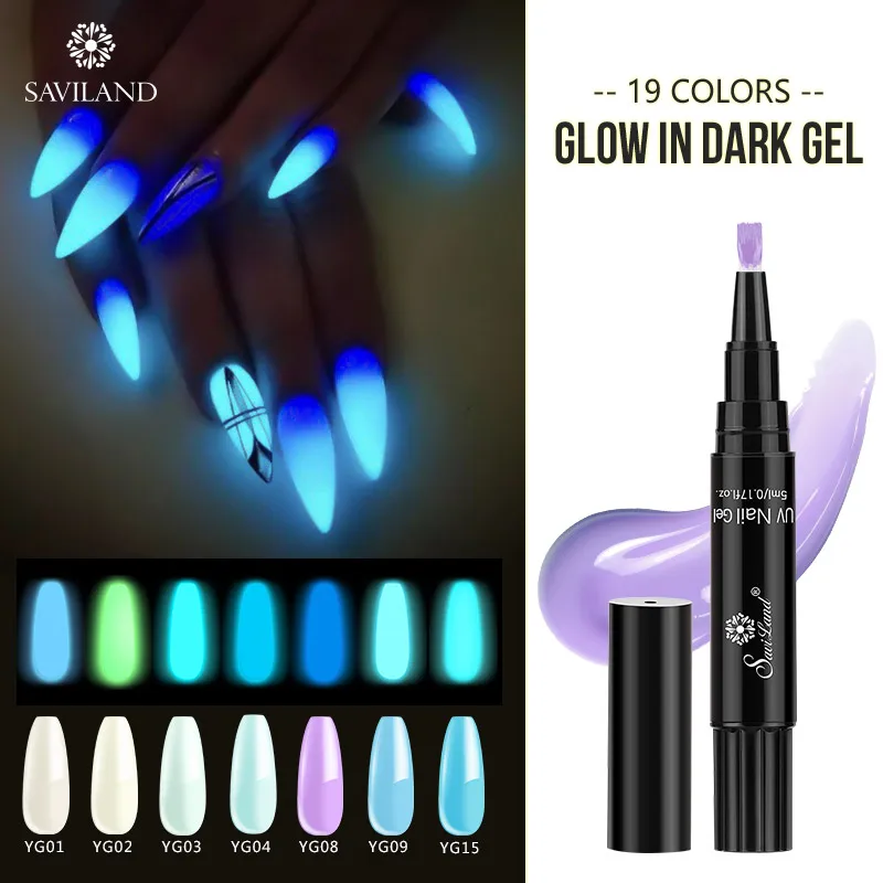 

Saviland Luminous Nail Gel Polish Pen Glow In Dark Gel Hybrid Nail Varnish Soak Off UV LED Lamp Semi Permanent Shimmer Nail Art