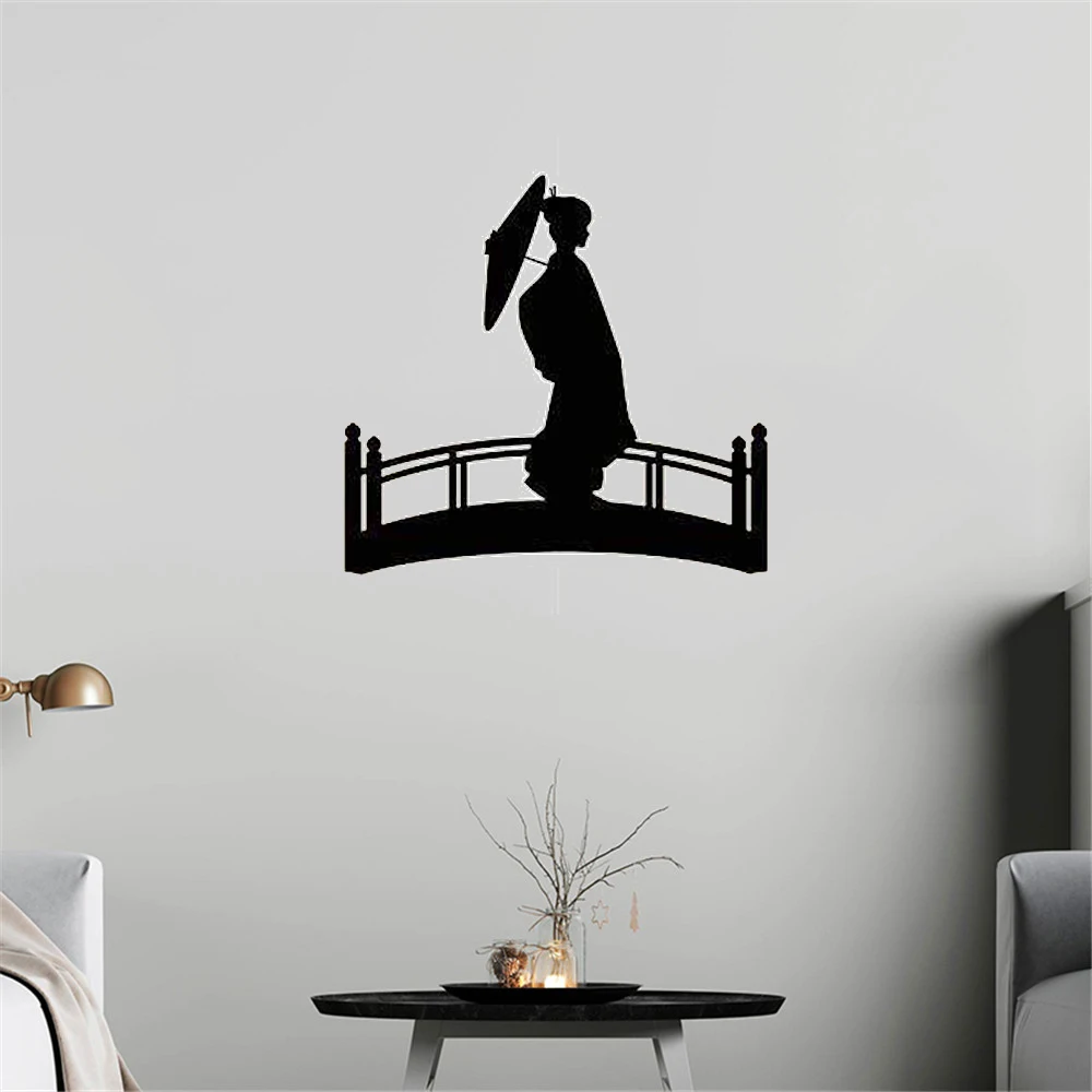 Asian Japanese Woman on Bridge Wall Decals Vinyl Decal Home Decor Art Sticker With Parasol Room Removable ph508 | Дом и сад