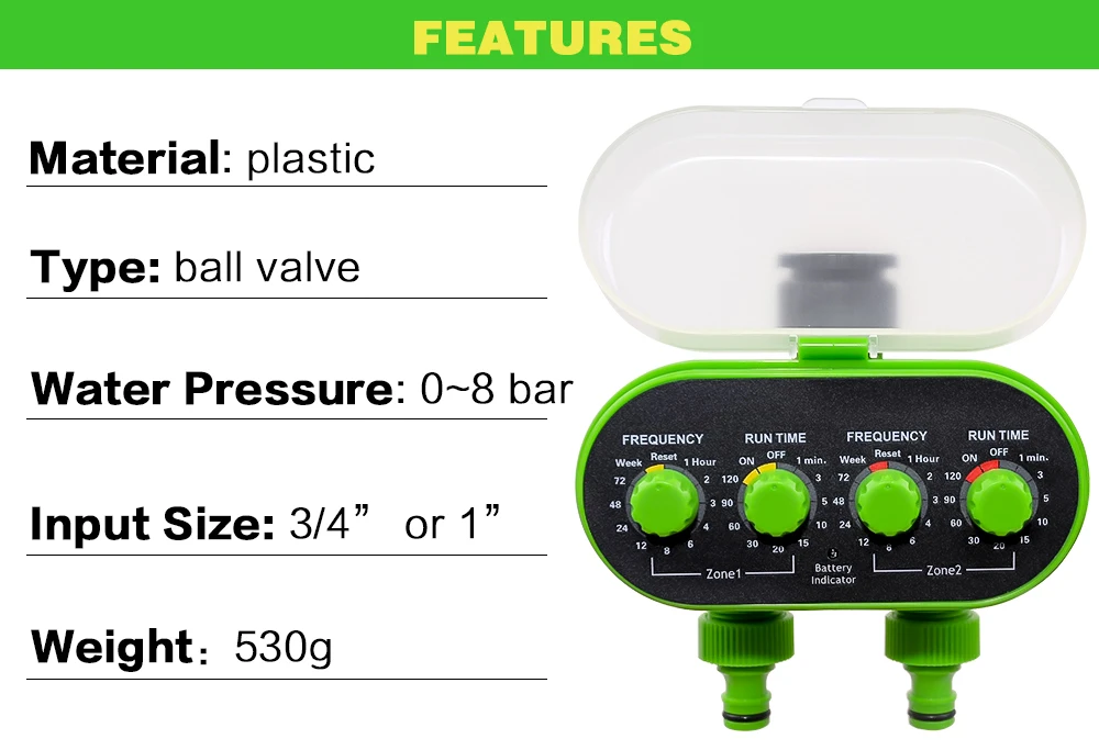 Автоматический шаровой кран таймер воды два выхода электронный на батарейках Сад водонепроницаемый оросительный контроллер зеленый