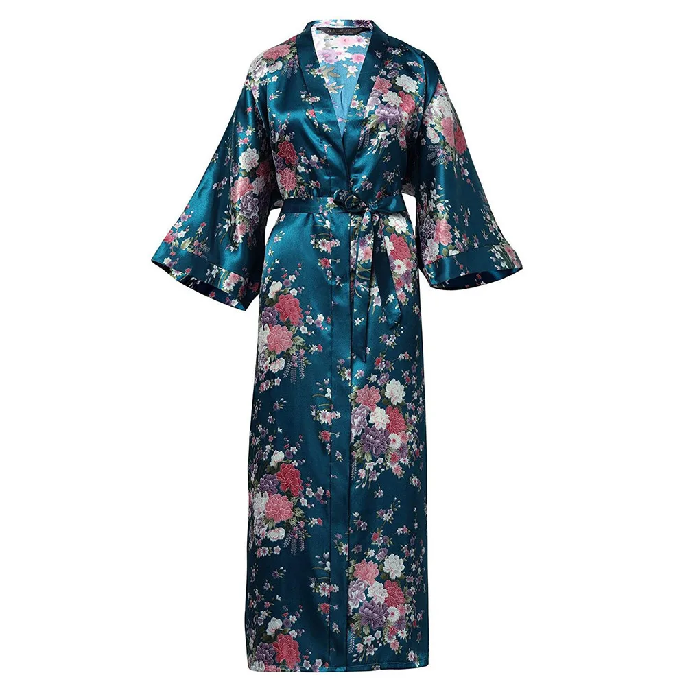 Большой размер 3XL женское кимоно платье с цветочным принтом сексуальная одежда для сна свободная Новинка Половина рукава Ночная рубашка Свадебный Халат банный Халат