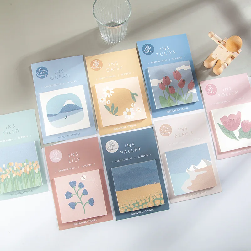 

Morandi illustration series ins wind creative hand-painted scrapbook stickers basic DIY material paper 30 sheets
