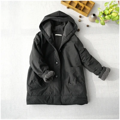 Winter Autumn New Arrivals Women Brief All-match Loose Japanese Style Comfortable Thick Warm Faux Lamb Fur Hooded Jackets 3 - Color: Black