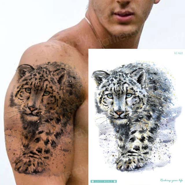 Tatouage temporaire étanche pour hommes, autocollant sur les épaules, motif tribal, léopard, tigre, roi, animaux 4