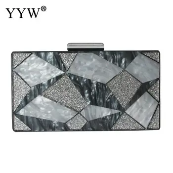 

Dark Gray Acrylic Box Geometry Clutch Evening Bag Elegent Chain Women Handbag For Party Shoulder Bag For Wedding Dating Party