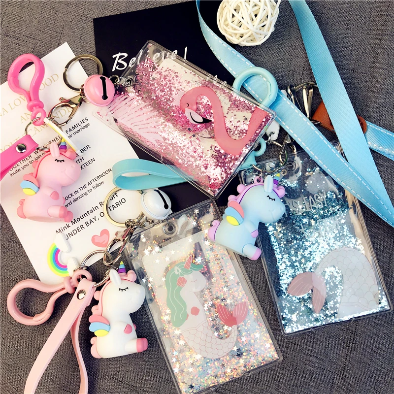 Sharkbang Bling Bling Kawaii Unicorn Flamingo Credit Card Holder Bus Bank Card Cover Case ID Holder Clip Stationery