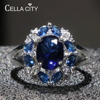 

Cellacity Trendy Design Silver 925 Ring for Women Fine Jewelry 3 colors Gemstones Ruby Aquamarine Sapphire Rings Party Size6-10