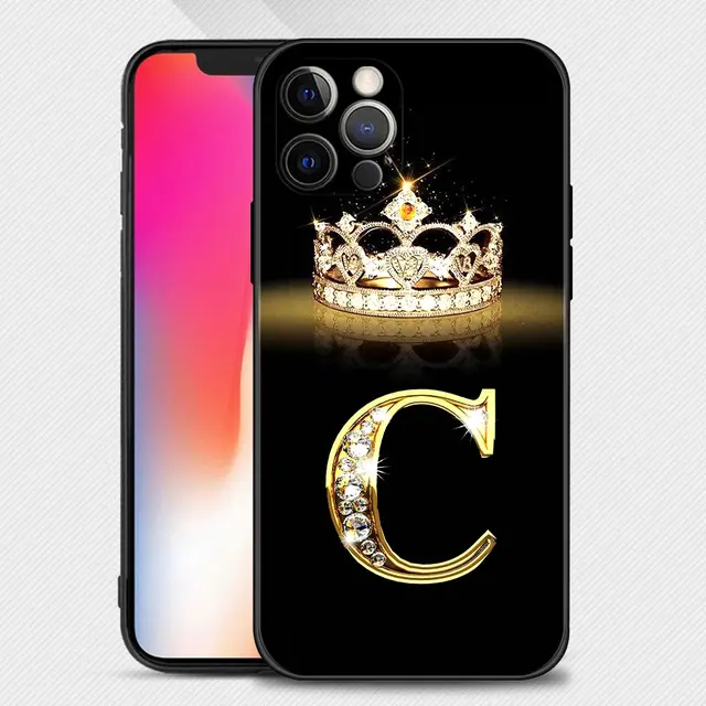 Case For iPhone 11 13 12 Pro Max XS XR X 8 7 6s 6 Plus 7 8 5 5S Soft Cover Fundas Silicone Capa Shell Diamond Crown Letter B03