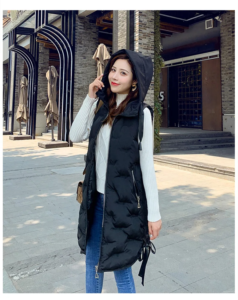 Coletes Casaco Feminino, зимний жилет, пальто для женщин, корейский, утолщенный, теплый, без рукавов, куртка для женщин размера плюс, Длинный жилет, верхняя одежда