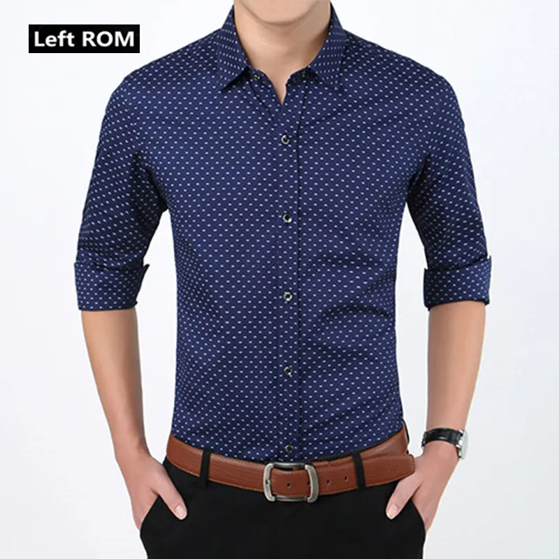 Cotton Nice New Men Fashion Boutique Print Casual Business Long-sleeved Shirts / Mens Polka Dot Slim Leisure Shirts S-5XL