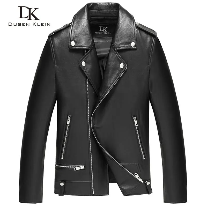 

Men oblique motorcycle jacket Nature Sheepskin Dusen Klein New spring autumn Designer coat Slim/Black Leather Coat 71C7132
