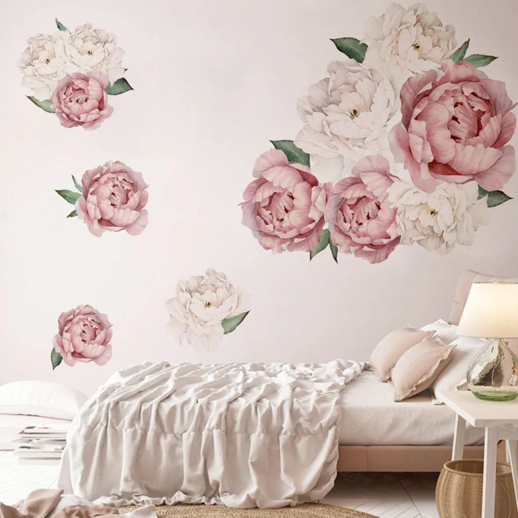 Peony Rose Flowers Wall Sticker Art Nursery Decals Kids Room Home Decor Gift DIY