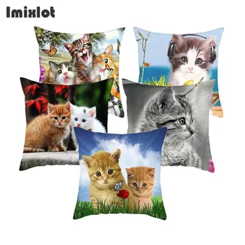 

Lovely Cat Cushion Cover 45x45cm Animal Pattern Polyester Throw Pillow Case Cushion Covers For Sofa/Home Decor Pillowcase Q0461