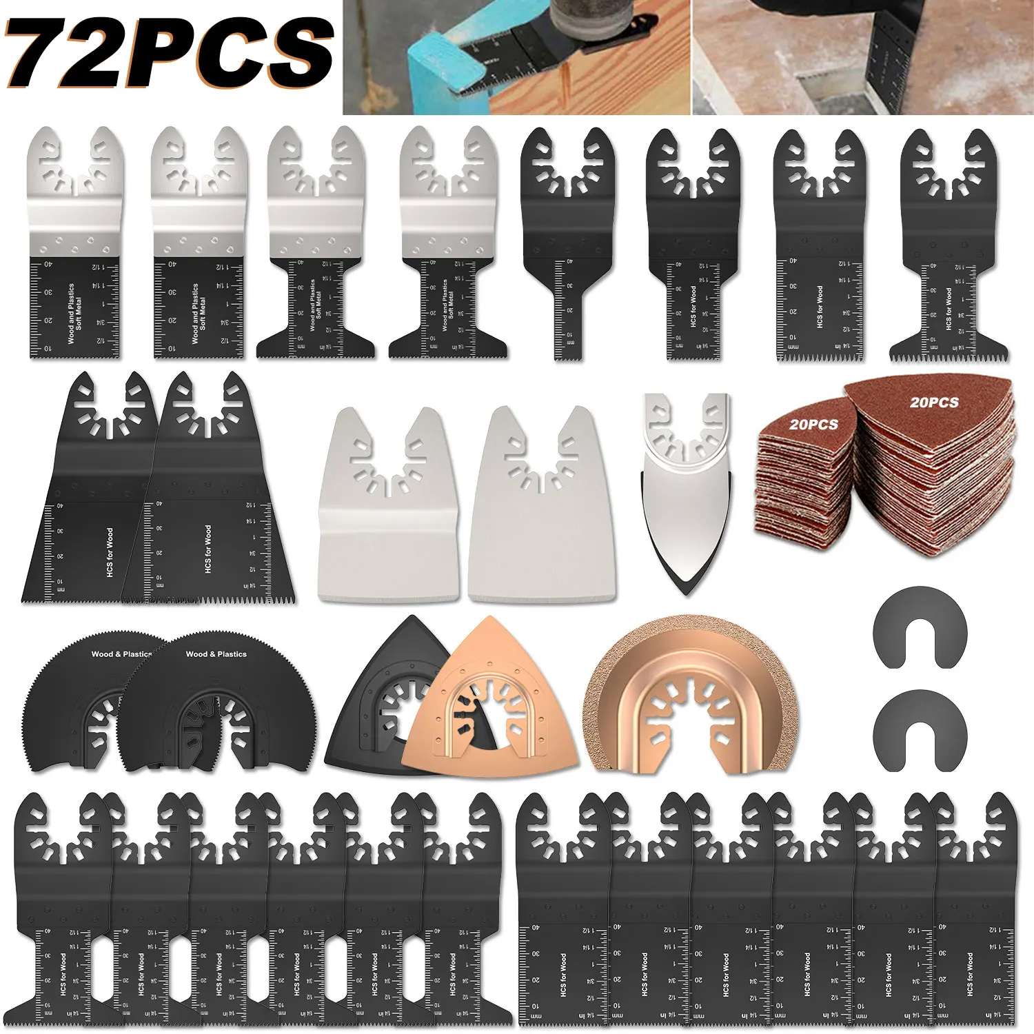 72 PCS/Set Oscillating Multitool HCS Saw Blades Accessories Kit Home Oscillating Multitool Blades for Fein Multimaster Dewalt
