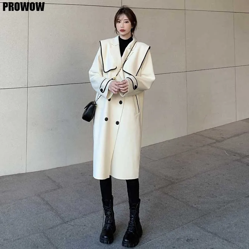 

New Women Double Breasted Woolen Coat Vintage Korean One Piece Jacket And Cardigan 2020 Winter Fashion Women'S Long Sleeve Coats