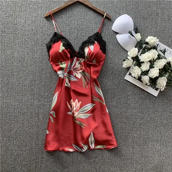 

Foply Young Girl Nightgowns Silk Home Wear Summer Sleeveless Strap Women Sleepwear Shirt with Chest Pad Sexy Nightshirt Party