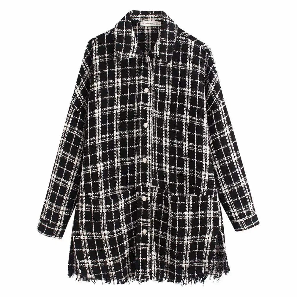 coat ZA осень зима женская черно-белая клетчатая твидовая рубашка плюс плотное пальто теплая верхняя одежда винтажное пальто больших размеров женская рубашка - Цвет: coat