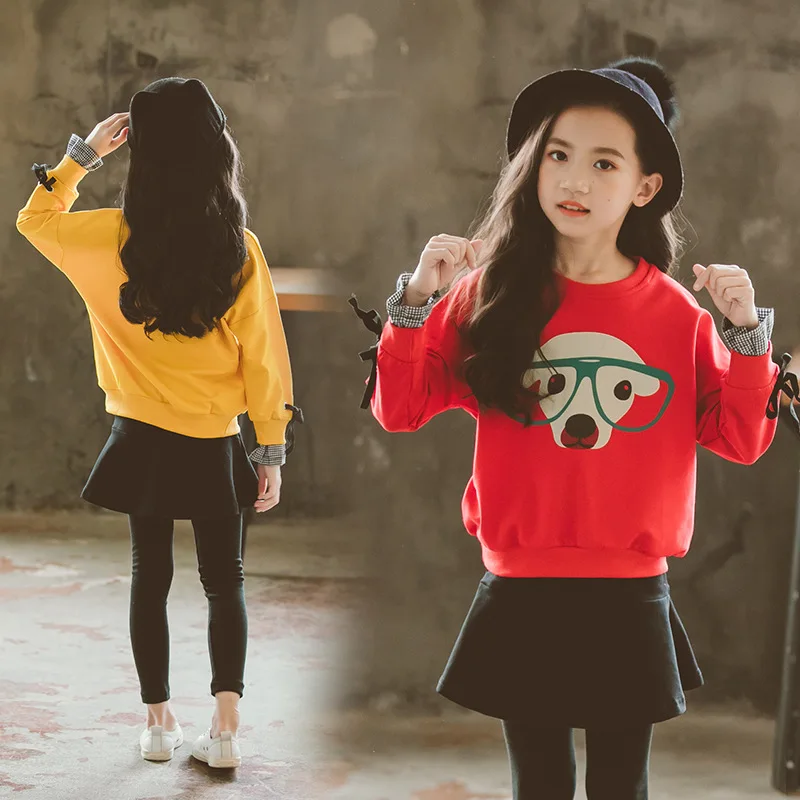 

2020 Autumn CHILDREN'S Suit Long Sleeve Casual Cuff Joint GIRL'S Suit Puppy Printed CHILDREN'S Culottes Two-Piece Set
