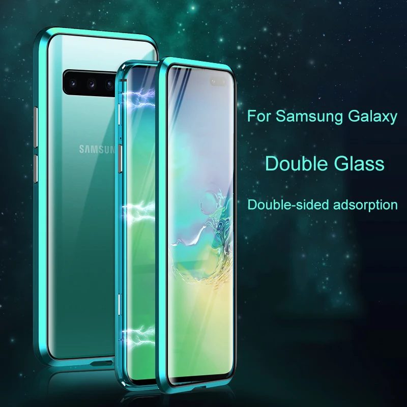 Двусторонний Магнитный чехол 360 с полной защитой для samsung S10 S9 Plus S10 5G, металлический чехол из закаленного стекла для Galaxy Note 10 Plus 9 8, чехол