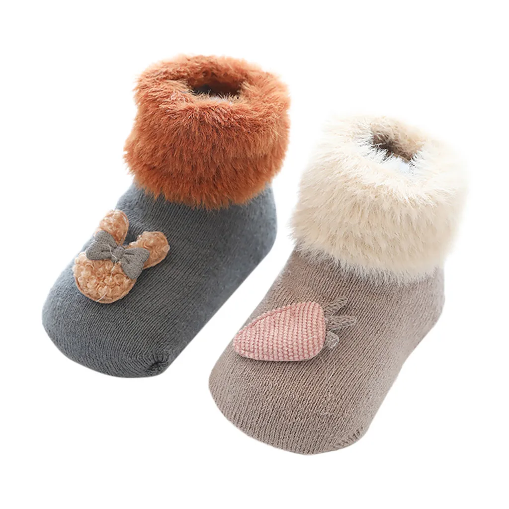 2 пары, Детские хлопковые носки-тапочки для маленьких мальчиков и девочек Нескользящие носки для малышей зимние теплые носки для новорожденных на Рождество