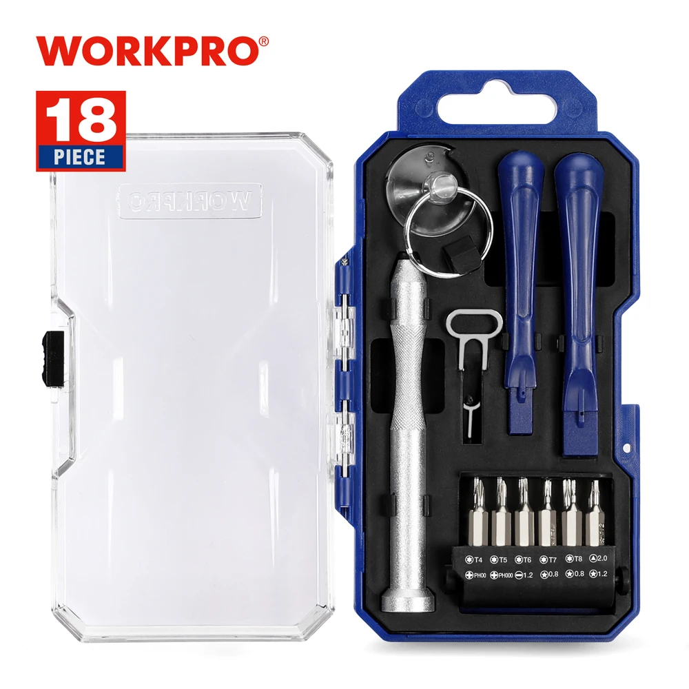 WORKPRO-아이폰 아이패드용 스크루 드라이버, 18 개, 스마트 폰 수리 도구 키트, 슬롯 형 필립스 Torx 삼각형 비트 세트, 흡입 컵