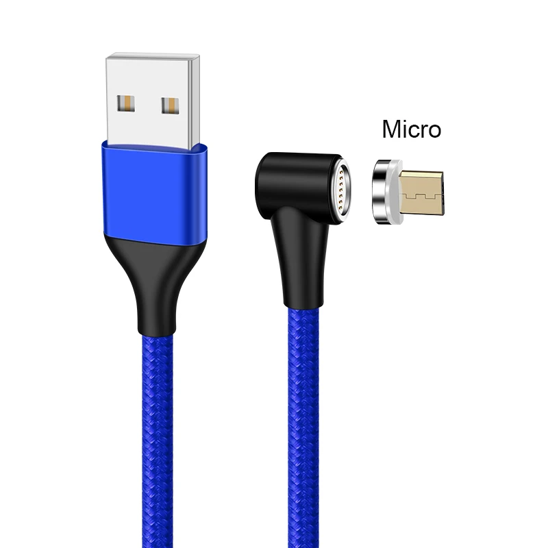ROCK 5A Магнитный кабель Micro usb type C адаптер Шнур 90 градусов локоть быстрое зарядное устройство светильник ing светодиодный светильник для передачи данных для iPhone samsung - Цвет: Blue For Micro USB
