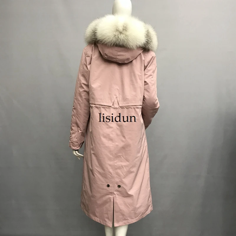 LISIDUN настоящая меховая Парка женская зимняя куртка натуральный Серебряный лисий мех пальто с капюшоном настоящая подкладка из кроличьего меха куртка женская шуба
