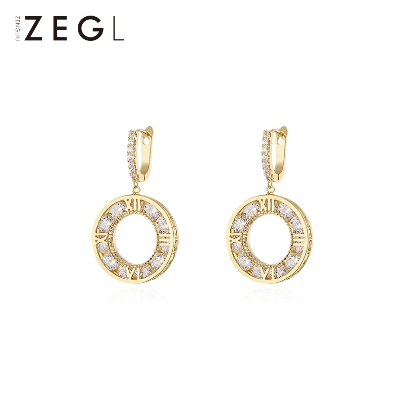 

ZEGL roman numerals earrings female round earrings 2019 new tide net red temperament earrings pendant