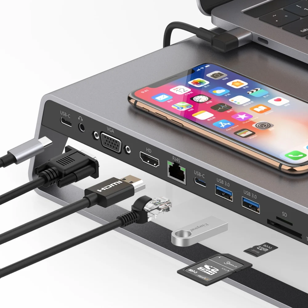 11 в 1 type C USB C концентратор адаптер 4K HDMI универсальная подставка для ноутбука беспроводной адаптер зарядного устройства