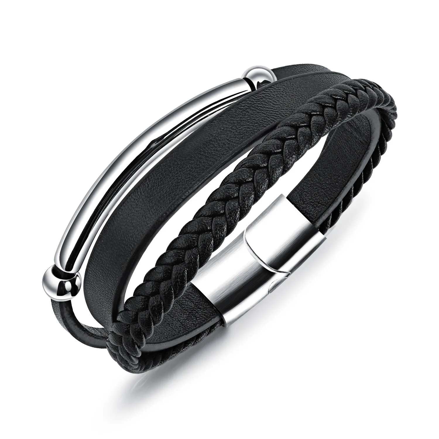 

Men Leather Bracelet Simplicity Magnetic Sucker Release Buckle Men Bracelet Stainless Steel Leather Bracelet