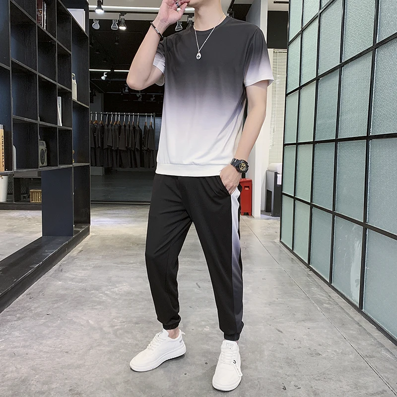 Liquidación Ropa Deportiva informal para hombre, novedad de verano, trajes informales, camiseta de manga corta y pantalones, traje de dos piezas B6qpeZZmzY9