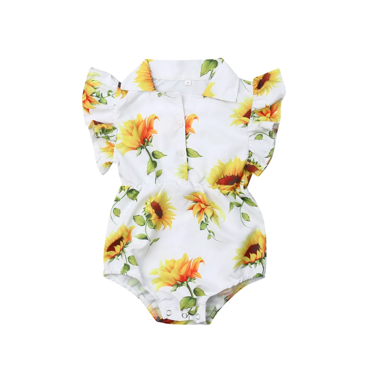 Белый Одежда для маленьких девочек боди малыш новорожденный младенец летнее платье без рукавов с изображением подсолнуха белая одежда с цветочным рисунком Экипировка Одежда комбинезон - Цвет: Белый