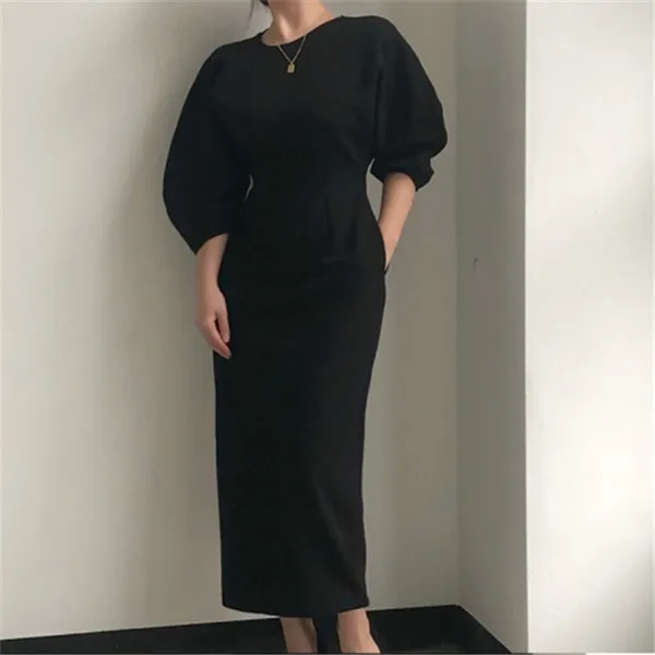 RUGOD New French Style Hip Wrapped Long Dress Women Collect Waist Tight Slim Fit Party Dresses Ladies - Цвет: Черный