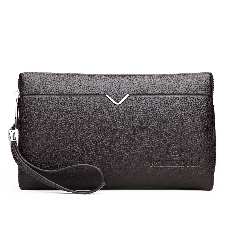 

New Style Men PU Leather Handbag Long Zipper Embossed Leather Business Men's Hand Bag Large Capacity Soft Leather Clutch Bag