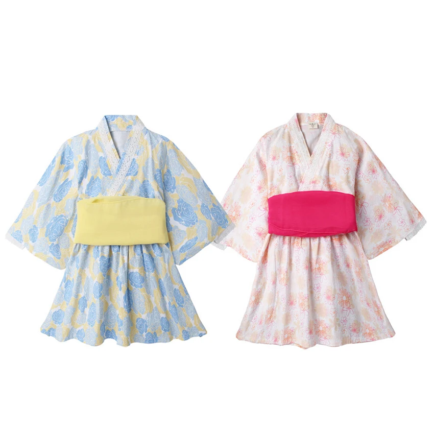 Baby Girl Rompers Japanese Style Kawaii Girls Floral Print Kimono Dress for Kids costume Infant Yukata Asian Clothes japanese kimono japanese kimono cardigan japanese kimono shirt