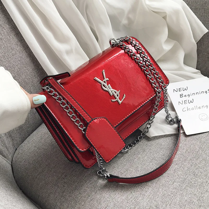 

2019 Fashion Ladies Small Square bag Quality Glossy Patent Leather Women's Handbag Girl Mini Chain Shoulder Crossbody bags #G2