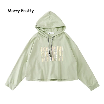 

Women's Color Letter Print Crop Hoodies 2020 New Sweet Style Cute Hooded Sweatshirts Pullovers Loose Tracksuit MERRY PRETTY