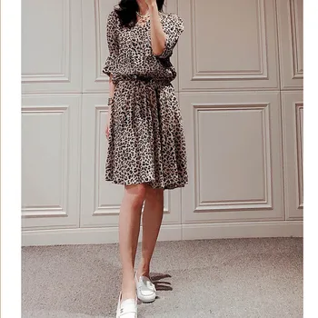 

Dress Women Casual Fashion Loose Leopard Dress V-Neck Mini Dress