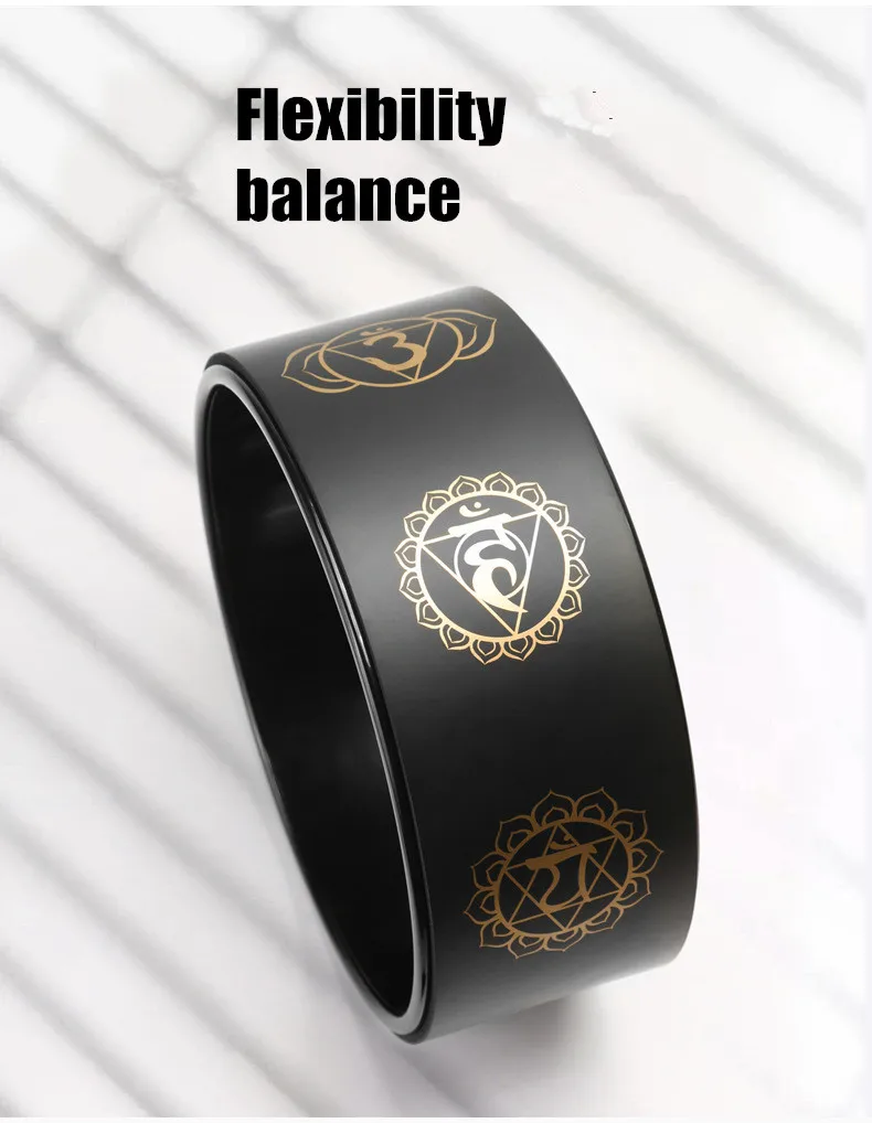 Yoga Wheel PU Black Gold Printed Yoga Circle Back Leg Fitness Bodybuilding Pilates Workout Equipment Gym Yoga Stretching Tool