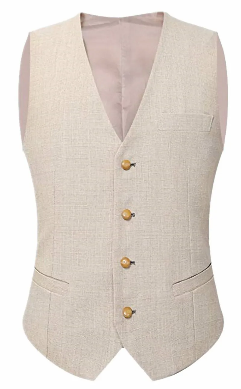Vintage Mens Linen Light Color Suits Waistcoat Relax Single Breasted Vest Groomsmen Vest Business Tuxedo Waistcoat Vest